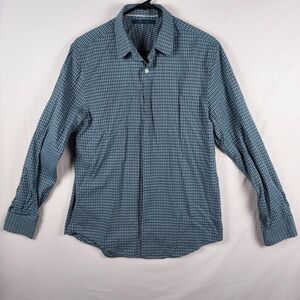 Perry Ellis M Cotton Check Button-Up Shirt Long Sleeve Casual Grid Pattern